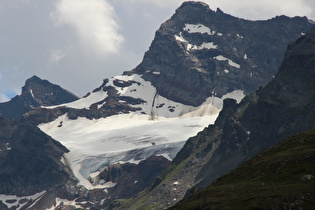 Zoom auf das Klostertaler Egghorn mit seinem Gletscher
