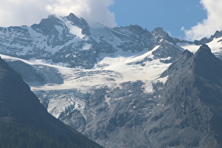 Zoom auf v. l. n. r. Trafoier Eiswand und Große Schneeglocke, darunter der Trafoier Ferner