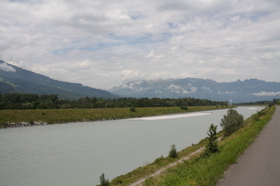 Radweg auf dem Rheindamm auf Liechtensteiner Seite, Blick nach Norden