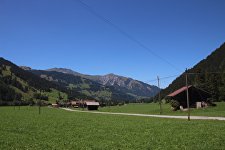Blick über Oberried talabwärts, am Horizont v. l. n. r.: Wallritzgrat und Flöschhorn