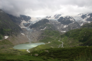 weiter oben, Blick auf Steingletscher, Steinsee, Steinwasser und Steilimigletscher