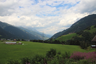 etwas weiter unten, Blick talabwärts ins Vorderrheintal, am Horizont in  Bildmitte Berge der Plessur-Alpen